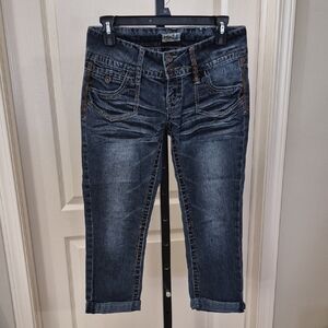 MUDD Women's Juniors Vintage Indigo Low Rise Cropped Cuffed Jeans Sz 3